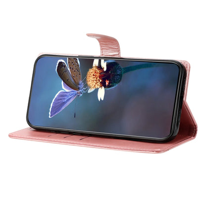 For Samsung Galaxy S25 5G Cherry Blossom Butterfly Skin Feel Embossed PU Phone Case(Rose Gold) - Galaxy S25 5G Cases by PMC Jewellery | Online Shopping South Africa | PMC Jewellery | Buy Now Pay Later Mobicred