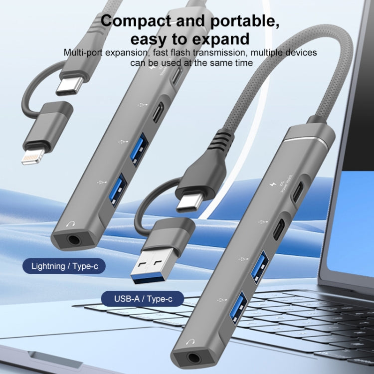 5 in 2 Multi-function HUB Adapter, Interface:USB-C / Type-C + 8 Pin(Grey) - USB HUB by PMC Jewellery | Online Shopping South Africa | PMC Jewellery | Buy Now Pay Later Mobicred