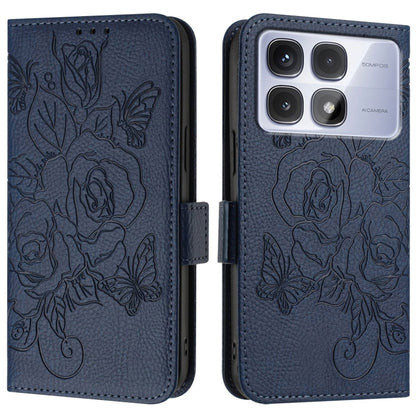 For Redmi K70 Ultra 5G Global Embossed Rose RFID Anti-theft Leather Phone Case(Dark Blue) - Xiaomi Cases by PMC Jewellery | Online Shopping South Africa | PMC Jewellery | Buy Now Pay Later Mobicred