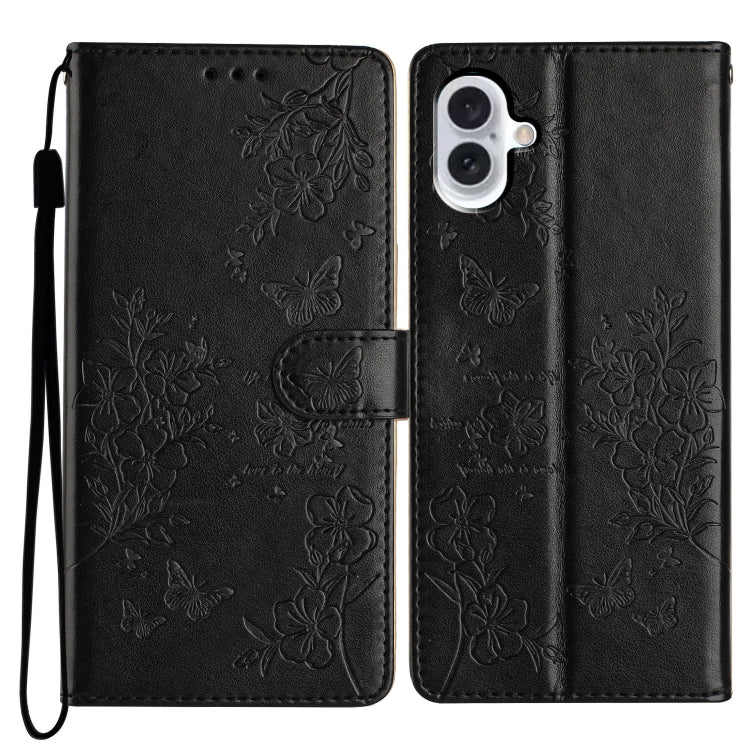 For iPhone 16 Butterflies and Flowers Leather Phone Case(Black) - iPhone 16 Cases by PMC Jewellery | Online Shopping South Africa | PMC Jewellery | Buy Now Pay Later Mobicred