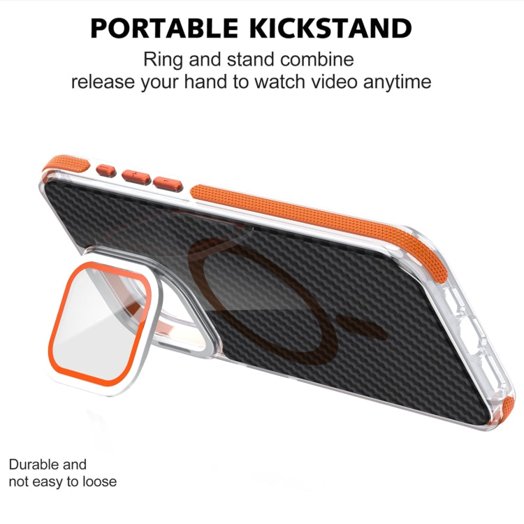 For iPhone 16 Pro Max Magsafe Dual-Color Carbon Fiber Lens Film Phone Case with Lens Fold Holder(Orange) - iPhone 16 Pro Max Cases by PMC Jewellery | Online Shopping South Africa | PMC Jewellery | Buy Now Pay Later Mobicred