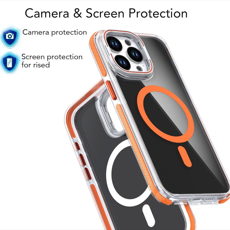 For iPhone 16 Pro Max Magsafe Dual-Color Transparent Black Lens Holder Phone Case(Orange) - iPhone 16 Pro Max Cases by PMC Jewellery | Online Shopping South Africa | PMC Jewellery | Buy Now Pay Later Mobicred