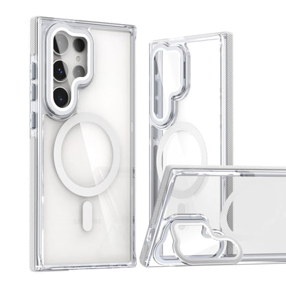 For Samsung Galaxy S24 Ultra 5G Dual-Color Clear Acrylic Hybrid TPU MagSafe Lens Film Phone Case with Holder(White) - Galaxy S24 Ultra 5G Cases by PMC Jewellery | Online Shopping South Africa | PMC Jewellery | Buy Now Pay Later Mobicred