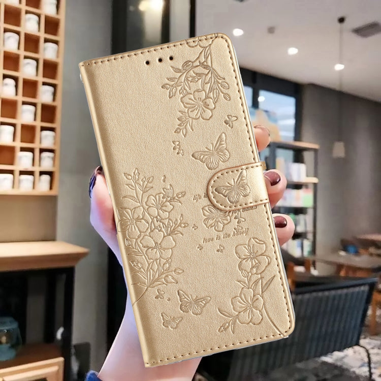 For Motorola Edge 2024 Butterflies and Flowers Leather Phone Case(Gold) - Motorola Cases by PMC Jewellery | Online Shopping South Africa | PMC Jewellery | Buy Now Pay Later Mobicred