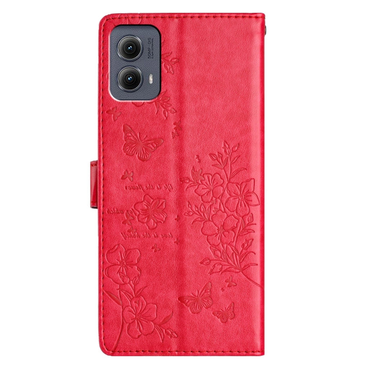 For Motorola Edge 2024 Butterflies and Flowers Leather Phone Case(Red) - Motorola Cases by PMC Jewellery | Online Shopping South Africa | PMC Jewellery | Buy Now Pay Later Mobicred