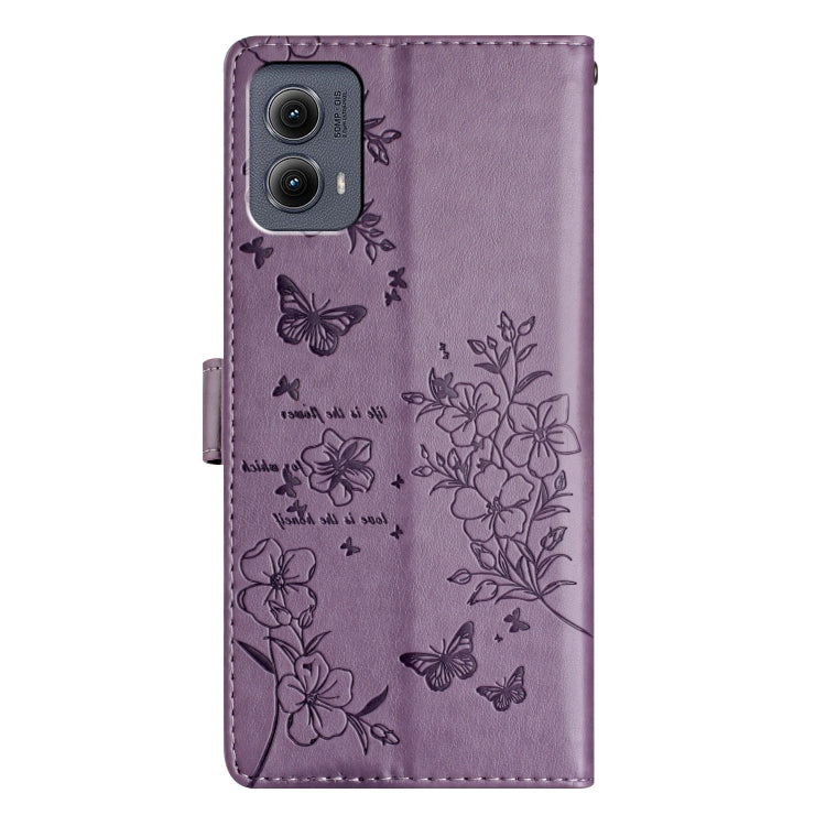 For Motorola Edge 2024 Butterflies and Flowers Leather Phone Case(Purple) - Motorola Cases by PMC Jewellery | Online Shopping South Africa | PMC Jewellery | Buy Now Pay Later Mobicred