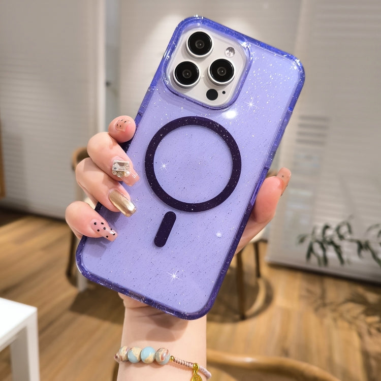 For iPhone 16 Glitter Powder TPU Hybrid PC MagSafe Phone Case(Translucent) - iPhone 16 Cases by PMC TechLife | Online Shopping South Africa | PMC TechLife | Buy Now Pay Later Mobicred