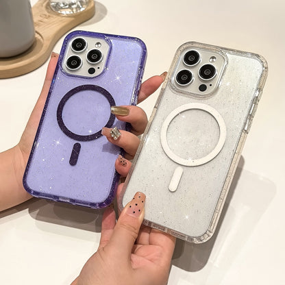 For iPhone 16 Glitter Powder TPU Hybrid PC MagSafe Phone Case(Purple) - iPhone 16 Cases by PMC Jewellery | Online Shopping South Africa | PMC Jewellery | Buy Now Pay Later Mobicred