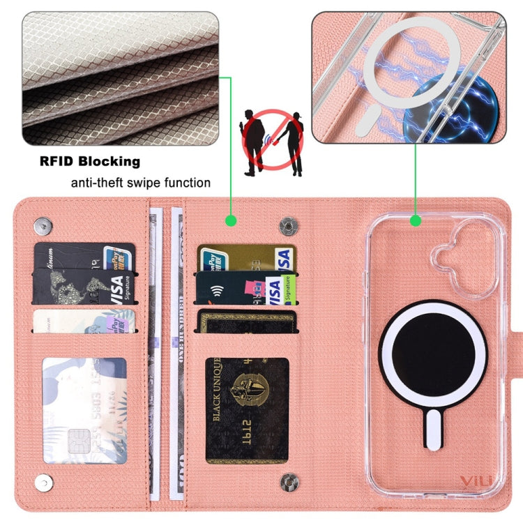 For iPhone 14 ViLi GHA-C Series RFID MagSafe Magnetic Flip Leather Phone Case(Pink) - iPhone 14 Cases by ViLi | Online Shopping South Africa | PMC Jewellery | Buy Now Pay Later Mobicred