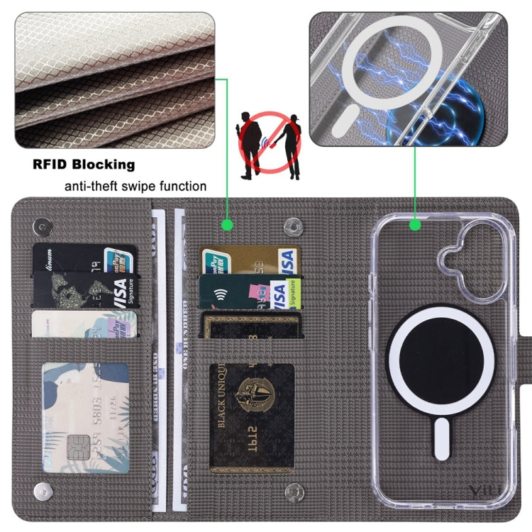 For iPhone 13 ViLi GHA-C Series RFID MagSafe Magnetic Flip Leather Phone Case(Grey) - iPhone 13 Cases by ViLi | Online Shopping South Africa | PMC Jewellery | Buy Now Pay Later Mobicred