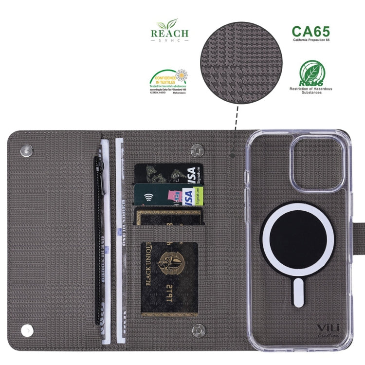 For iPhone 16 Plus ViLi GHB-C Series RFID MagSafe Magnetic Flip Leather Phone Case(Grey) - free shipping - PMC TechLife - Order now!