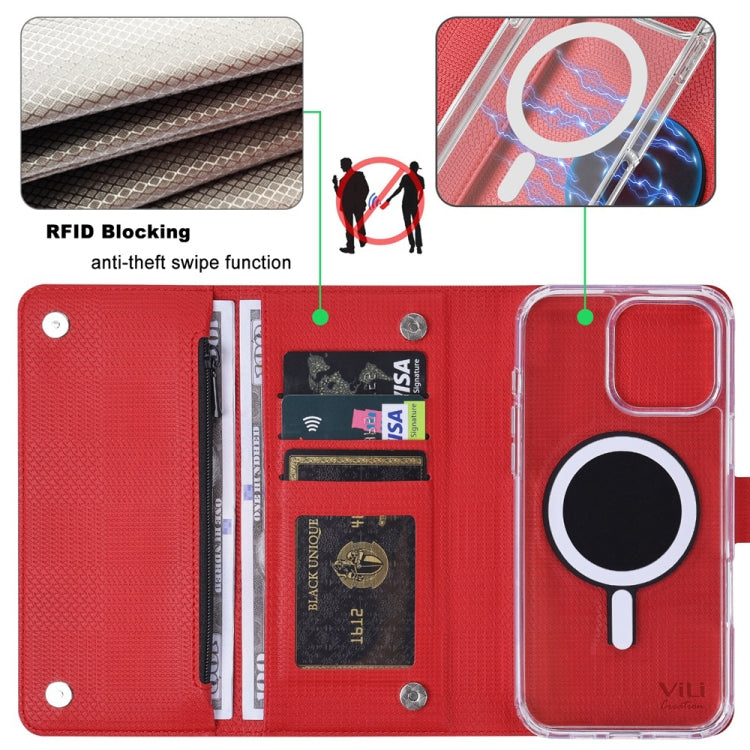 For iPhone 14 Pro Max ViLi GHB-C Series RFID MagSafe Magnetic Flip Leather Phone Case(Red) - iPhone 14 Pro Max Cases by ViLi | Online Shopping South Africa | PMC Jewellery | Buy Now Pay Later Mobicred