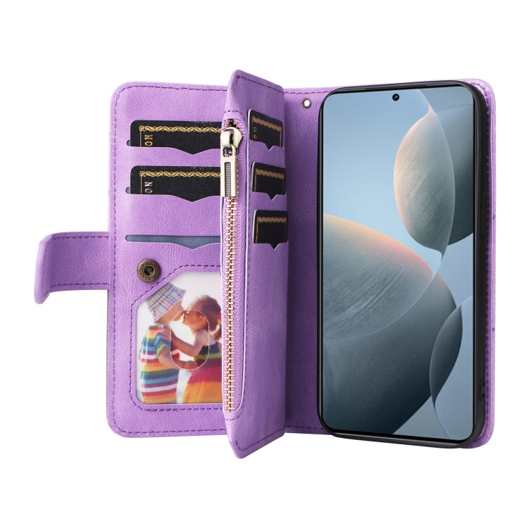 For Redmi K70 Dual-color 9 Card Slots Zipper Wallet Leather Phone Case(Purple) - K70 Cases by PMC Jewellery | Online Shopping South Africa | PMC Jewellery | Buy Now Pay Later Mobicred