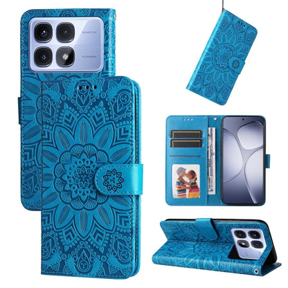 For Redmi K70 Ultra Embossed Sunflower Leather Phone Case(Blue) - Xiaomi Cases by PMC Jewellery | Online Shopping South Africa | PMC Jewellery | Buy Now Pay Later Mobicred