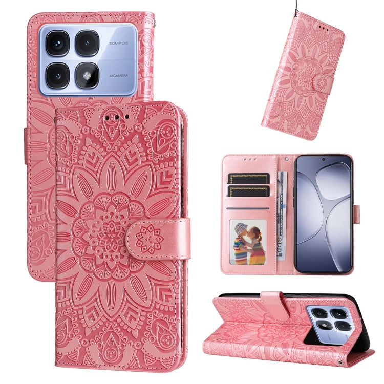 For Redmi K70 Ultra Embossed Sunflower Leather Phone Case(Rose Gold) - Xiaomi Cases by PMC Jewellery | Online Shopping South Africa | PMC Jewellery | Buy Now Pay Later Mobicred