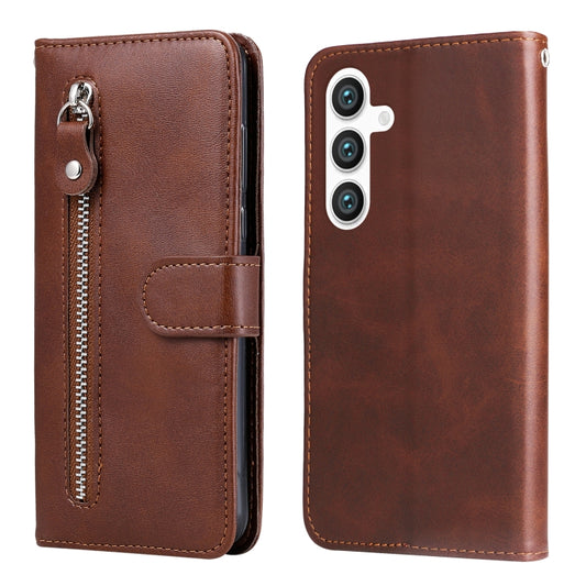 For Samsung Galaxy S25+ 5G Fashion Calf Texture Zipper Leather Phone Case(Brown) - Galaxy S25+ 5G Cases by PMC Jewellery | Online Shopping South Africa | PMC Jewellery | Buy Now Pay Later Mobicred