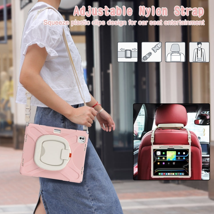 For iPad Pro 13 2024 Silicone Hybrid PC Tablet Case with Holder & Shoulder Strap(Cherry Blossom Pink) - iPad Pro 13 2024 Cases by PMC Jewellery | Online Shopping South Africa | PMC Jewellery | Buy Now Pay Later Mobicred