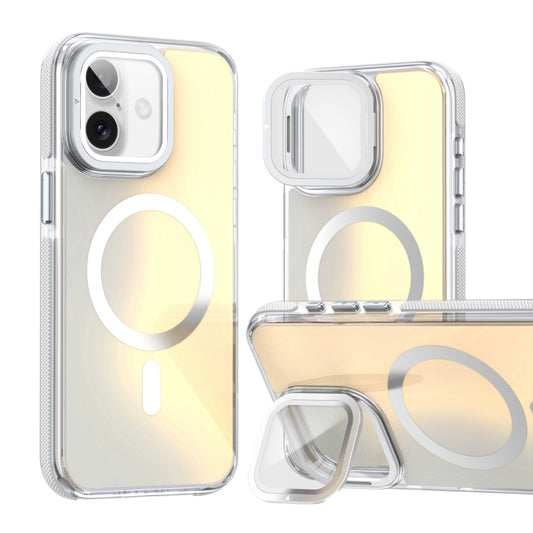 For iPhone 16 Plus MagSafe Gradient Color Lens Film Phone Case with Lens Fold Holder(White) - iPhone 16 Plus Cases by PMC Jewellery | Online Shopping South Africa | PMC Jewellery | Buy Now Pay Later Mobicred