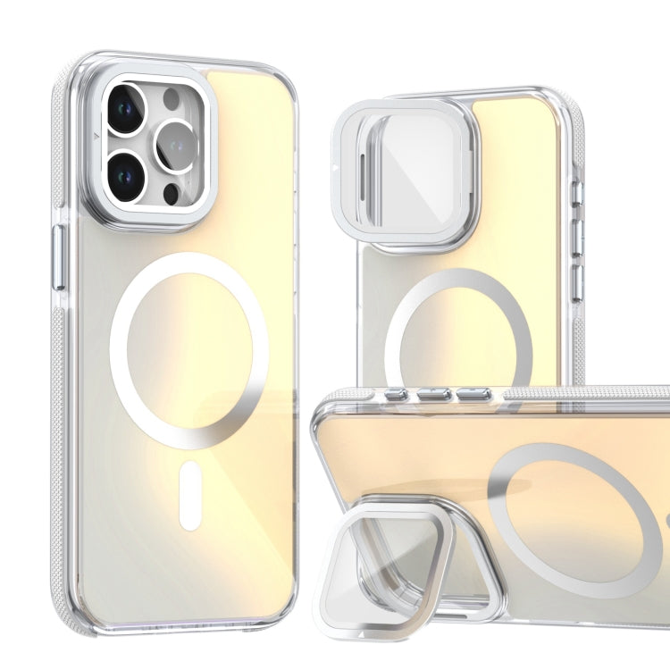 For iPhone 16 Pro MagSafe Gradient Color Lens Film Phone Case with Lens Fold Holder(White) - iPhone 16 Pro Cases by PMC Jewellery | Online Shopping South Africa | PMC Jewellery | Buy Now Pay Later Mobicred