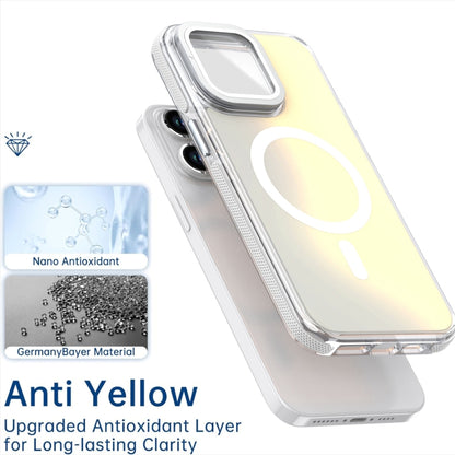 For iPhone 16 Plus MagSafe Gradient Color Lens Film Phone Case with Lens Fold Holder(White) - iPhone 16 Plus Cases by PMC Jewellery | Online Shopping South Africa | PMC Jewellery | Buy Now Pay Later Mobicred