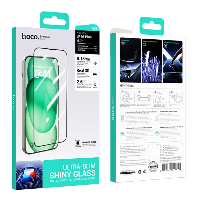 For iPhone 16 Plus hoco A39 0.15mm Etched 3D HD Tempered Film - iPhone 16 Plus Tempered Glass by hoco | Online Shopping South Africa | PMC Jewellery | Buy Now Pay Later Mobicred