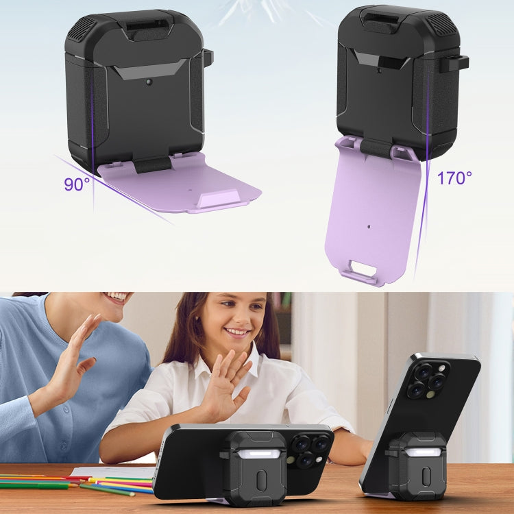 For AirPods 2 / 1 Phone Holder Design Earbuds Box Protective Case(Dark Blue) - For AirPods 1/2 by PMC Jewellery | Online Shopping South Africa | PMC Jewellery | Buy Now Pay Later Mobicred