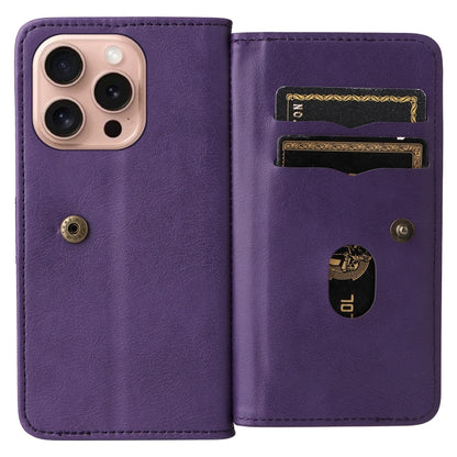 For iPhone 16 Pro Multi-Function Wallet 10 Card Slots Leather Phone Case(Violet) - iPhone 16 Pro Cases by PMC Jewellery | Online Shopping South Africa | PMC Jewellery | Buy Now Pay Later Mobicred