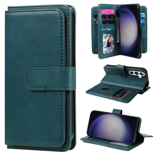 For Samsung Galaxy S25+ / S24+ 5G Multi-Function Wallet 10 Card Slots Leather Phone Case(Dark Green) - Galaxy S25+ 5G Cases by PMC Jewellery | Online Shopping South Africa | PMC Jewellery | Buy Now Pay Later Mobicred