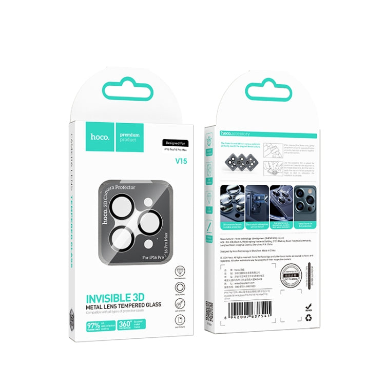 For iPhone 16 Pro / 16 Pro Max hoco V15 Invisible 3D Metal Lens Protective Film(Silver) - iPhone 16 Pro Tempered Glass by hoco | Online Shopping South Africa | PMC Jewellery | Buy Now Pay Later Mobicred