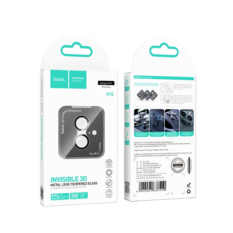 For iPhone 16 / 16 Plus hoco V15 Invisible 3D Metal Lens Protective Film(Silver) - iPhone 16 Tempered Glass by hoco | Online Shopping South Africa | PMC Jewellery | Buy Now Pay Later Mobicred