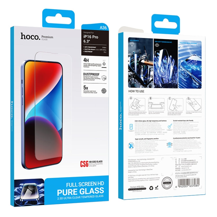 For iPhone 16 Pro hoco A36 3D Full Screen HD Tempered Film - iPhone 16 Pro Tempered Glass by hoco | Online Shopping South Africa | PMC Jewellery | Buy Now Pay Later Mobicred