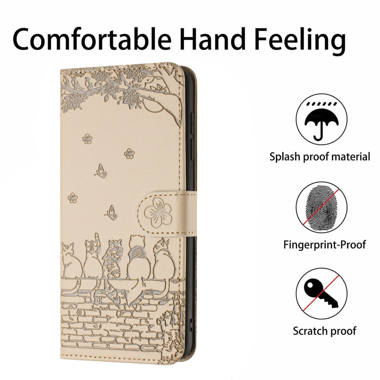 For Samsung Galaxy S25 5G Cat Embossing Pattern Leather Phone Case with Lanyard(Beige) - Galaxy S25 5G Cases by PMC Jewellery | Online Shopping South Africa | PMC Jewellery | Buy Now Pay Later Mobicred