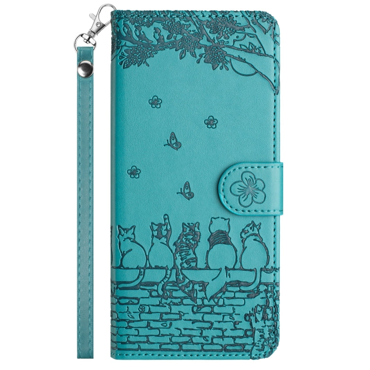 For Samsung Galaxy S25+ 5G Cat Embossing Pattern Leather Phone Case with Lanyard(Blue) - Galaxy S25+ 5G Cases by PMC Jewellery | Online Shopping South Africa | PMC Jewellery | Buy Now Pay Later Mobicred