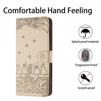 For Samsung Galaxy S25+ 5G Cat Embossing Pattern Leather Phone Case with Lanyard(Beige) - Galaxy S25+ 5G Cases by PMC Jewellery | Online Shopping South Africa | PMC Jewellery | Buy Now Pay Later Mobicred