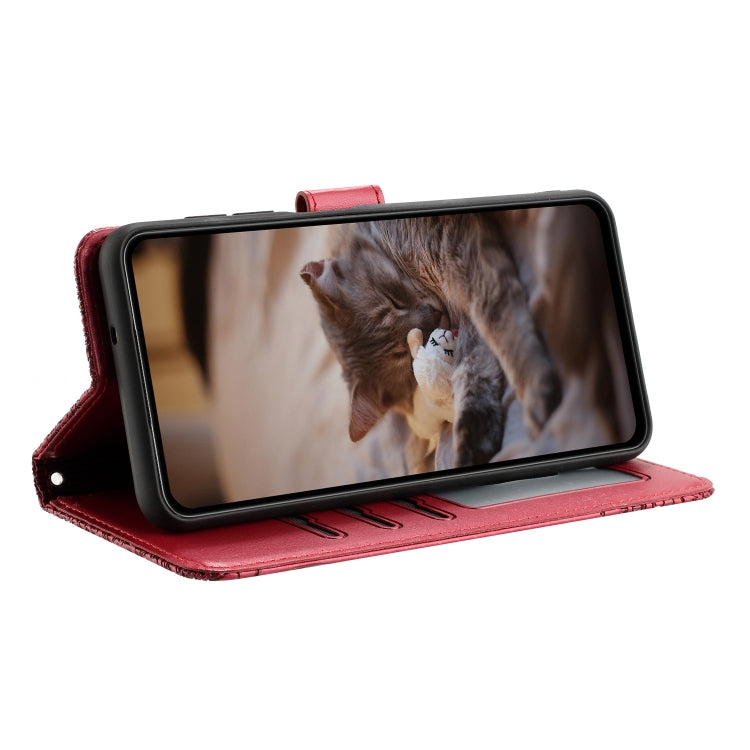For Samsung Galaxy S25 Ultra 5G Cat Embossing Pattern Leather Phone Case with Lanyard(Red) - free shipping - PMC Jewellery - Order now!