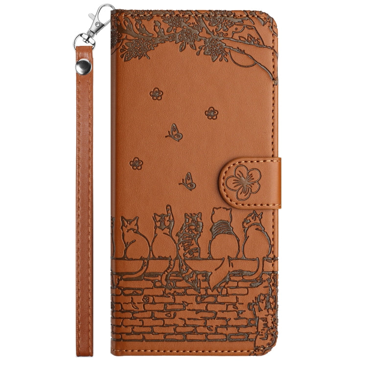 For Samsung Galaxy S25 Ultra 5G Cat Embossing Pattern Leather Phone Case with Lanyard(Brown) - Galaxy S25 Ultra 5G Cases by PMC Jewellery | Online Shopping South Africa | PMC Jewellery | Buy Now Pay Later Mobicred