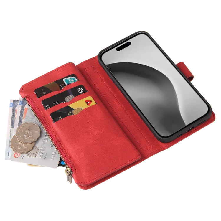 For iPhone 16 Pro Max Skin Feel Multi Card Slots Zipper Wallet Leather Phone Case(Red) - iPhone 16 Pro Max Cases by PMC Jewellery | Online Shopping South Africa | PMC Jewellery | Buy Now Pay Later Mobicred