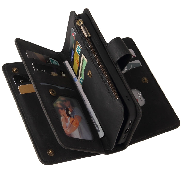 For iPhone 16 Pro Max Skin Feel Multi Card Slots Zipper Wallet Leather Phone Case(Black) - iPhone 16 Pro Max Cases by PMC Jewellery | Online Shopping South Africa | PMC Jewellery | Buy Now Pay Later Mobicred