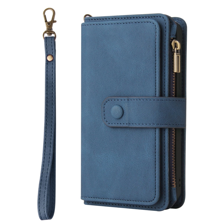 For iPhone 16 Pro Max Skin Feel Multi Card Slots Zipper Wallet Leather Phone Case(Blue) - iPhone 16 Pro Max Cases by PMC Jewellery | Online Shopping South Africa | PMC Jewellery | Buy Now Pay Later Mobicred