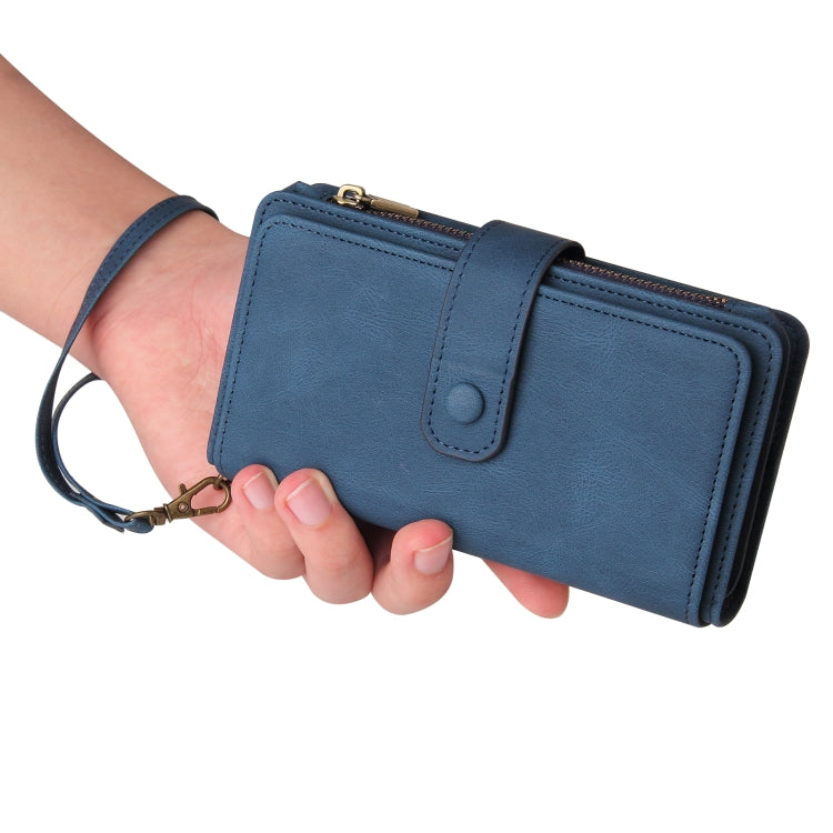 For iPhone 16 Pro Skin Feel Multi Card Slots Zipper Wallet Leather Phone Case(Blue) - iPhone 16 Pro Cases by PMC TechLife | Online Shopping South Africa | PMC TechLife | Buy Now Pay Later Mobicred