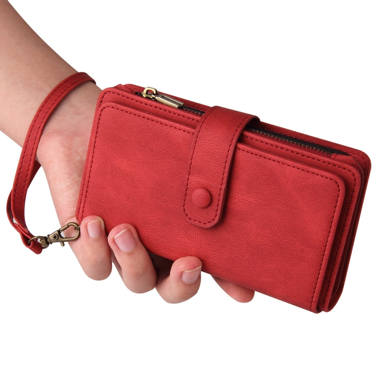 For iPhone 16 Skin Feel Multi Card Slots Zipper Wallet Leather Phone Case(Red) - iPhone 16 Cases by PMC TechLife | Online Shopping South Africa | PMC TechLife | Buy Now Pay Later Mobicred