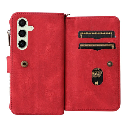 For Samsung Galaxy S24 FE 5G Skin Feel Multi Card Slots Zipper Wallet Leather Phone Case(Red) - Galaxy S24 FE 5G Cases by PMC Jewellery | Online Shopping South Africa | PMC Jewellery | Buy Now Pay Later Mobicred