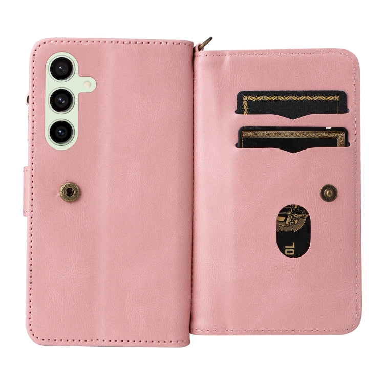 For Samsung Galaxy S24 FE 5G Skin Feel Multi Card Slots Zipper Wallet Leather Phone Case(Pink) - Galaxy S24 FE 5G Cases by PMC Jewellery | Online Shopping South Africa | PMC Jewellery | Buy Now Pay Later Mobicred