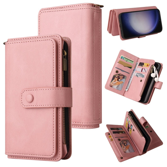 For Samsung Galaxy S25 / S24 5G Skin Feel Multi Card Slots Zipper Wallet Leather Phone Case(Pink) - Galaxy S25 5G Cases by PMC Jewellery | Online Shopping South Africa | PMC Jewellery | Buy Now Pay Later Mobicred