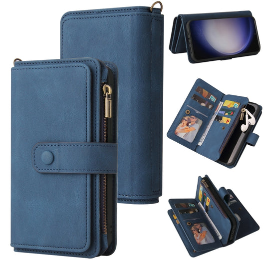 For Samsung Galaxy S25 / S24 5G Skin Feel Multi Card Slots Zipper Wallet Leather Phone Case(Blue) - Galaxy S25 5G Cases by PMC Jewellery | Online Shopping South Africa | PMC Jewellery | Buy Now Pay Later Mobicred