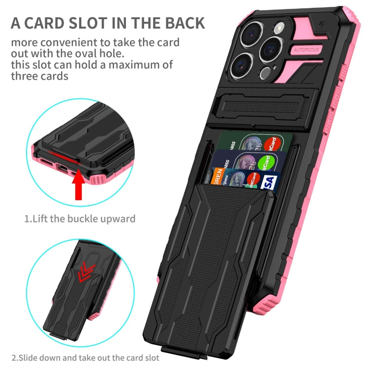 For iPhone 16 Pro Kickstand Armor Card Wallet Phone Case(Pink) - iPhone 16 Pro Cases by PMC Jewellery | Online Shopping South Africa | PMC Jewellery | Buy Now Pay Later Mobicred