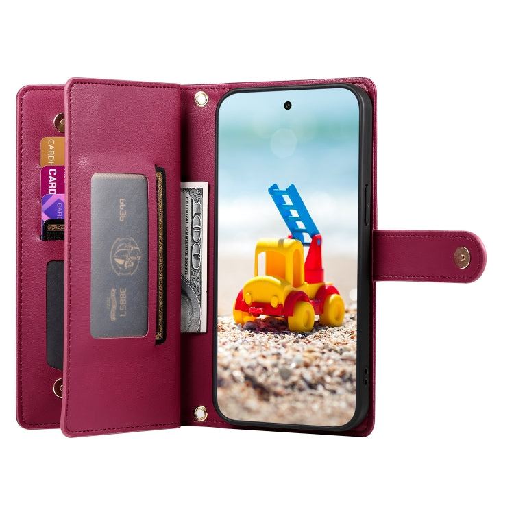 For Google Pixel 9 Pro XL Nine Card-slot Zipper Wallet Bag Leather Phone Case(Red) - Google Cases by PMC Jewellery | Online Shopping South Africa | PMC Jewellery | Buy Now Pay Later Mobicred