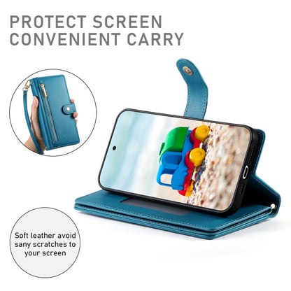 For Google Pixel 9 / 9 Pro Nine Card-slot Zipper Wallet Bag Leather Phone Case(Blue) - Google Cases by PMC Jewellery | Online Shopping South Africa | PMC Jewellery | Buy Now Pay Later Mobicred