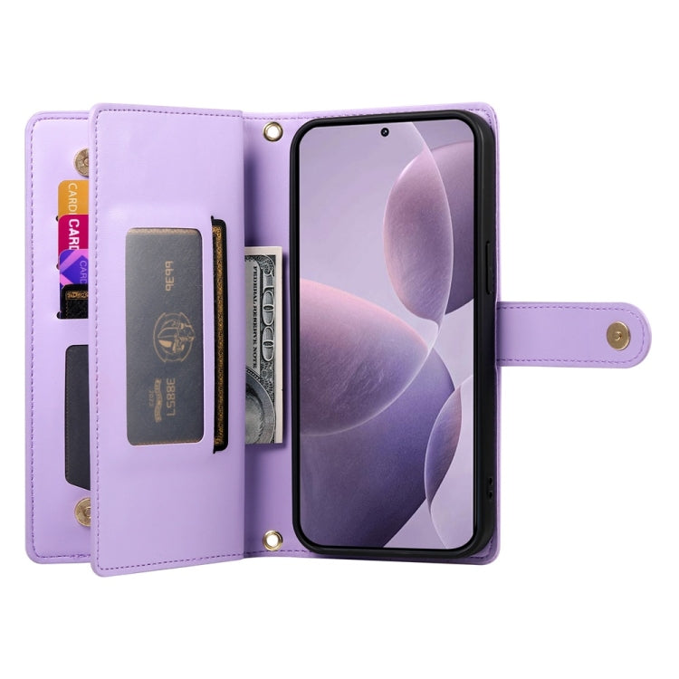 For Redmi K70 Nine Card-slot Zipper Wallet Bag Leather Phone Case(Purple) - K70 Cases by PMC Jewellery | Online Shopping South Africa | PMC Jewellery | Buy Now Pay Later Mobicred