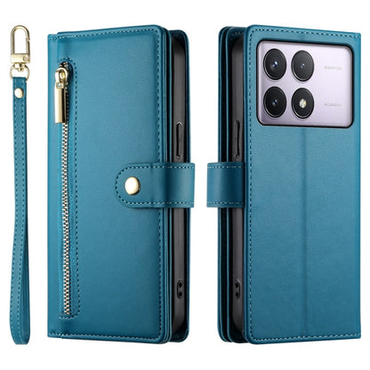 For Redmi K70 Nine Card-slot Zipper Wallet Bag Leather Phone Case(Blue) - K70 Cases by PMC Jewellery | Online Shopping South Africa | PMC Jewellery | Buy Now Pay Later Mobicred